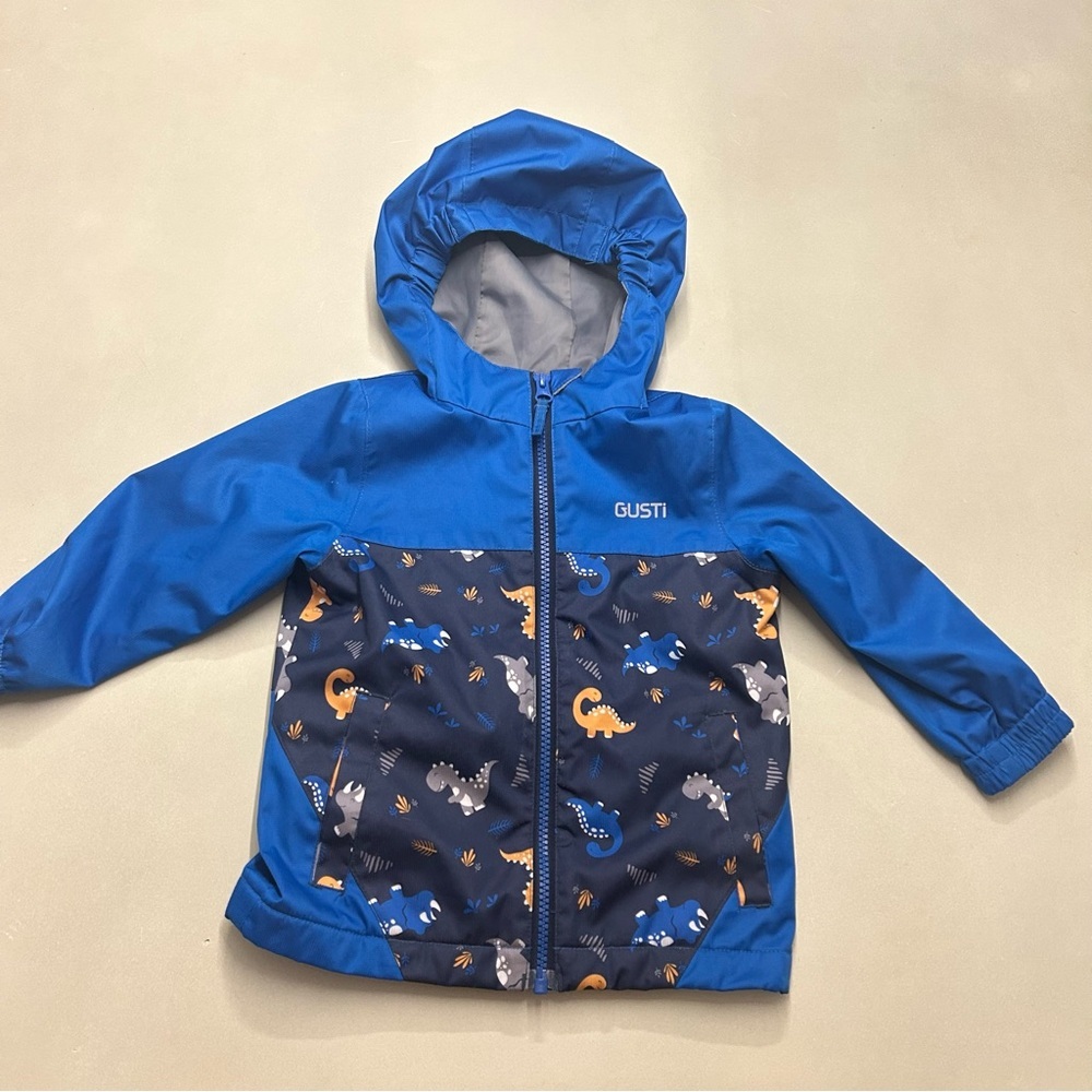 Gusti Blue Dinosaur Print Kids Rain Jacket Size 2T